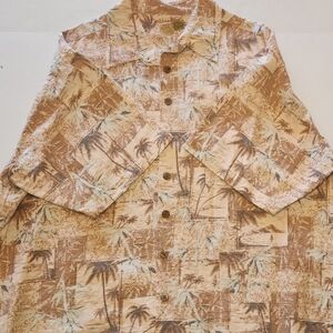 Caribbean Men's Tan Palm Tree Shirt 2x A3